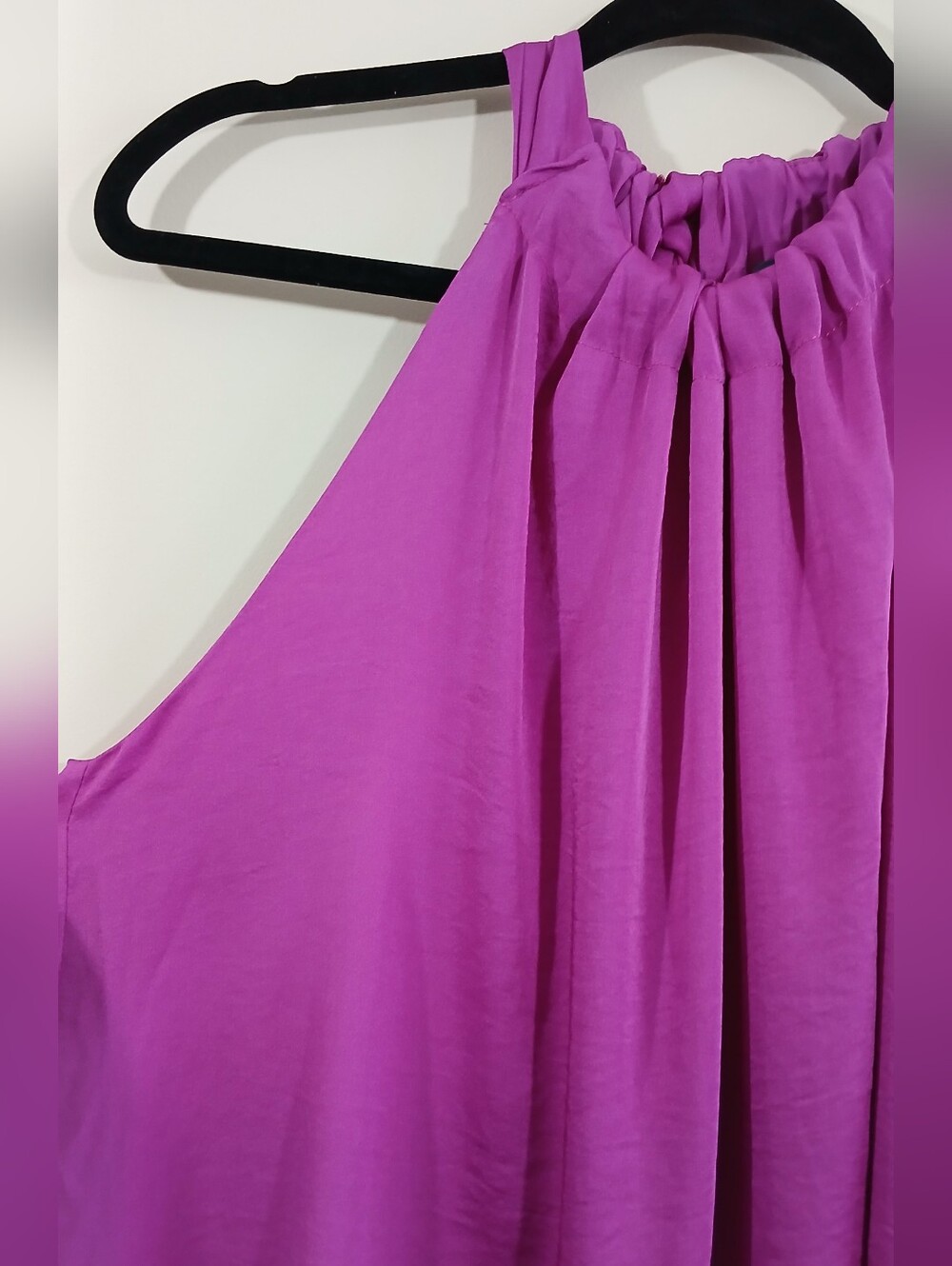KJL Magenta Satin Halter Blouse Sleeveless Mini Dress Keyhole Back Neck Tie Top - Picture 11 of 12